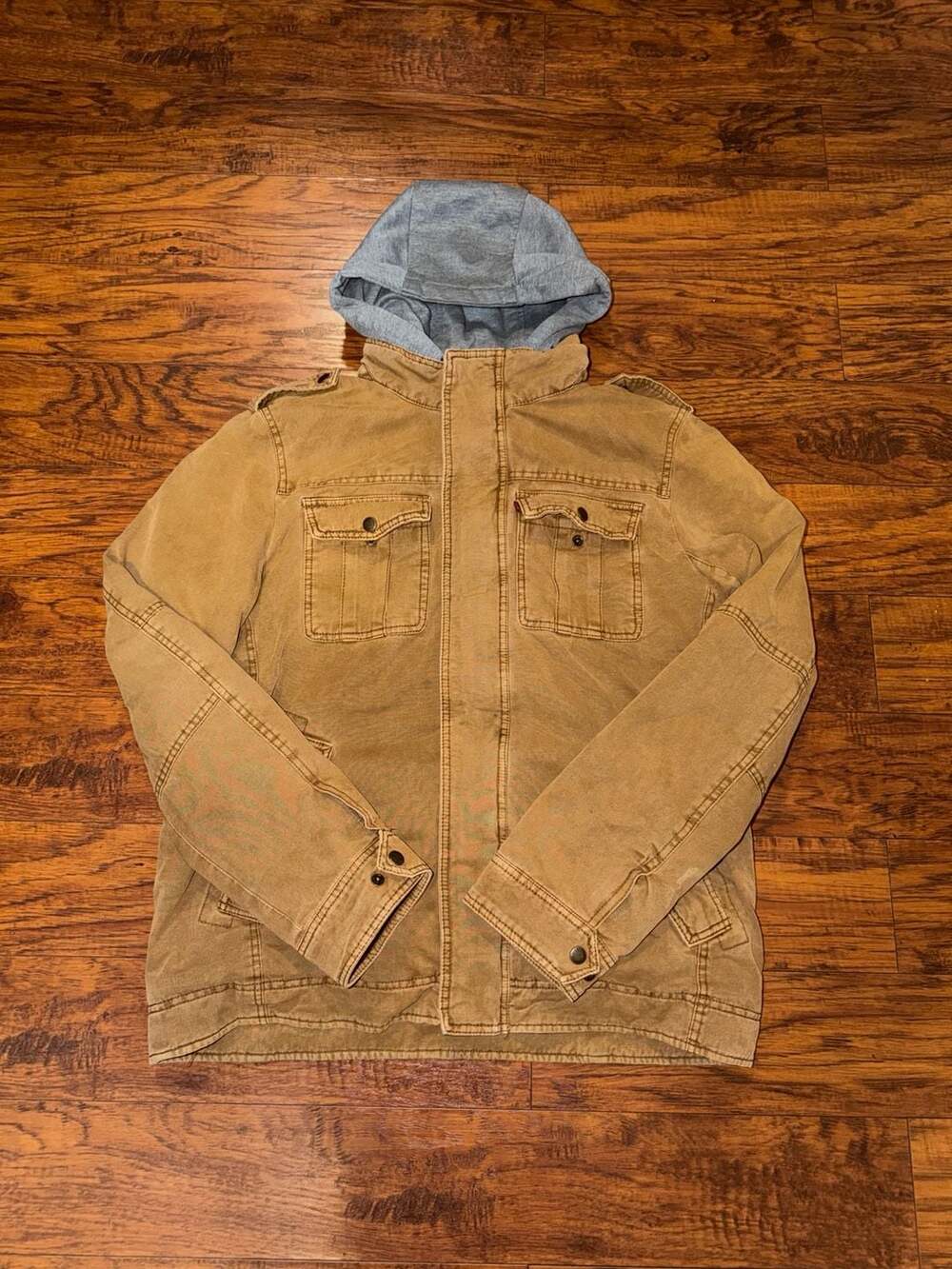 Levi's Sherpa Lined Military Jacket Size Medium Brown Canvas Hooded Jacket
